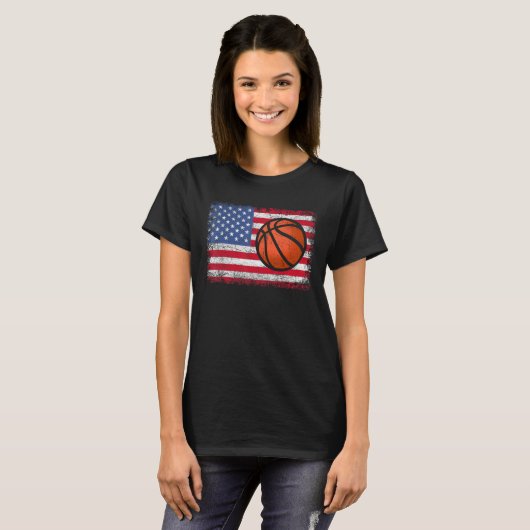 American Patriotic Basketball 4th Of July US Flag  T-shirt (Voorkant volledig)