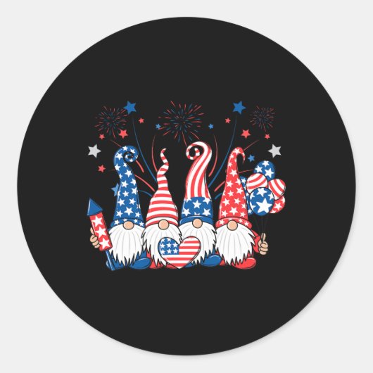 American Patriotic Gnomes Usa Independence Day 4th Ronde Sticker (Voorkant)