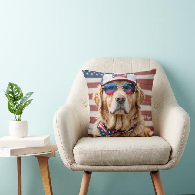 American Patriotic Golden Retriever Kussen (Stoel)