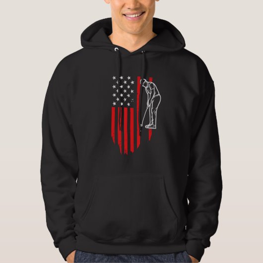American Patriotic Golfer Usa Flag Retro Golf Hoodie (Voorkant)