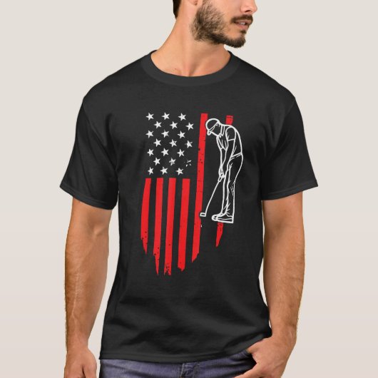 American Patriotic Golfer Usa Flag Retro Golf T-shirt (Voorkant)