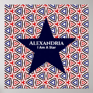 American Patriotic Red White Blue Star Patroon Poster