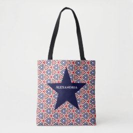 American Patriotic Red White Blue Star Patroon Tote Bag