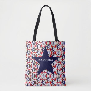 American Patriotic Red White Blue Star Patroon Tote Bag