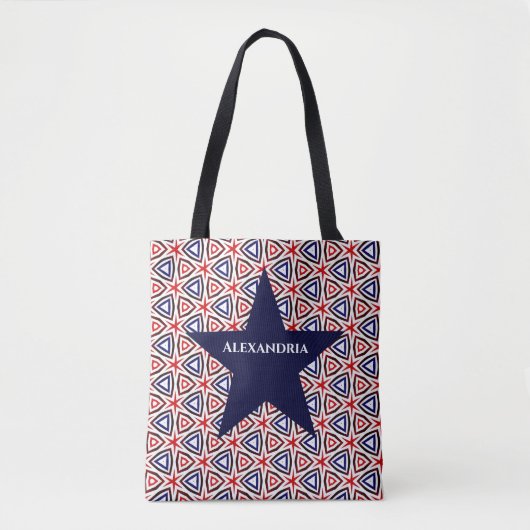 American Patriotic Red White Blue Star Patroon Tote Bag (Voorkant)