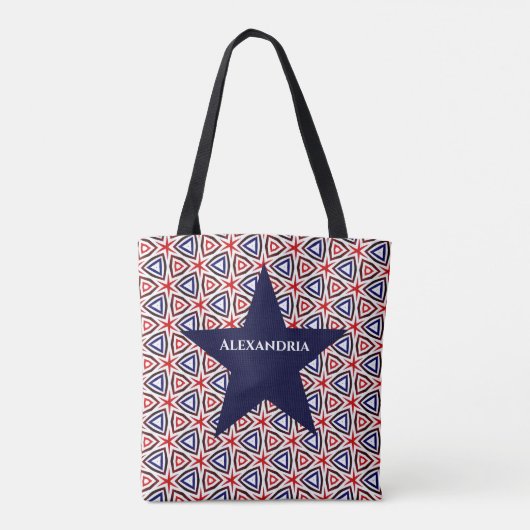 American Patriotic Red White Blue Star Patroon Tote Bag (Achterkant)