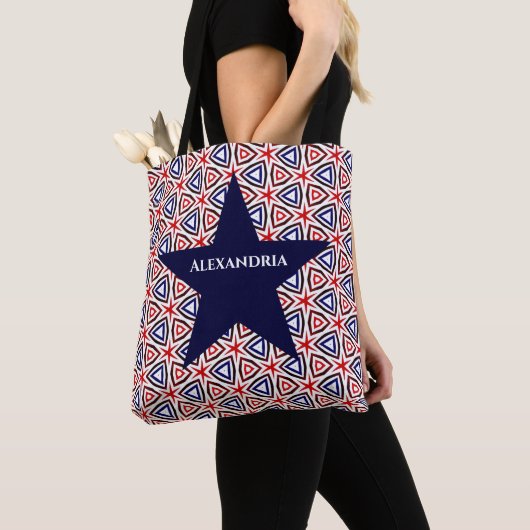 American Patriotic Red White Blue Star Patroon Tote Bag (Dichtbij)