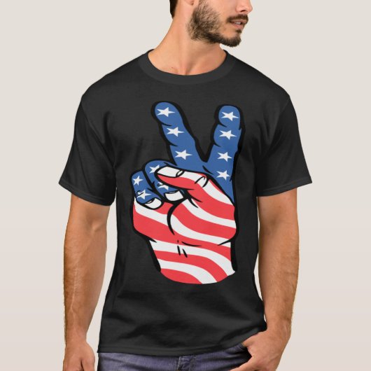 American Peace Flag  Patriotic 4th of July Hand Si T-shirt (Voorkant)