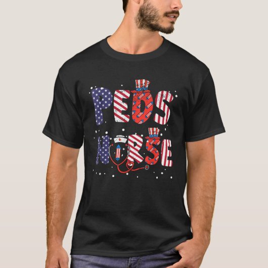 American Peds Nurse 4th of July 4th Scrub Top P (Voorkant)