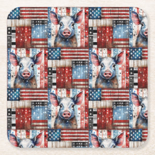 American Pig Boerderij volkskunst Kartonnen Onderzetters