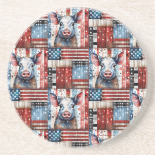 American Pig Boerderij volkskunst Zandsteen Onderzetter