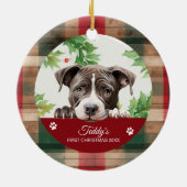 American Pit Bull Gepersonaliseerde Kerstmis Keramisch Ornament (Achterkant)