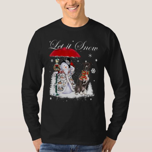 American Pit Bull Santa Dog Kerstmis Snowman Xmas T-shirt (Voorkant)