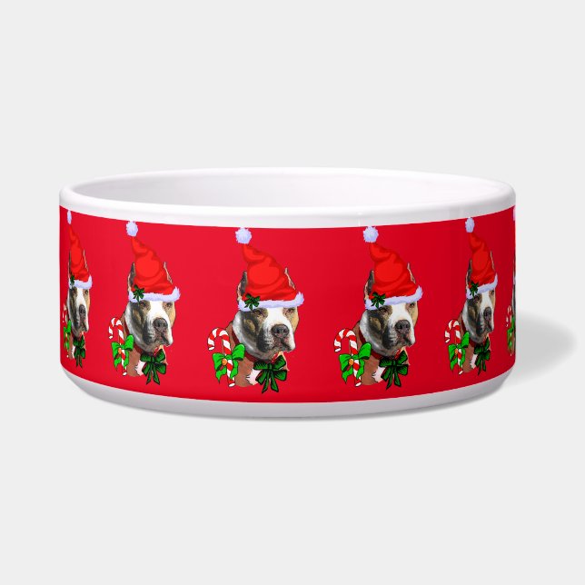 American Pit Bull Terrier Kerst   Voerbakje (Voorkant)