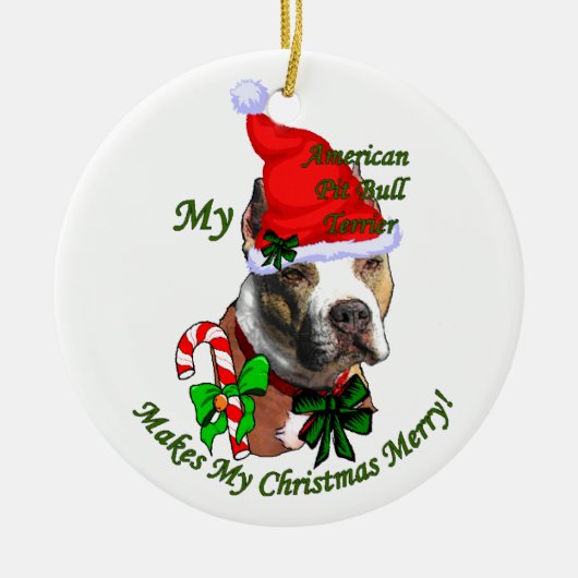 American Pit Bull Terrier Kerstmis Keramisch Ornament (Voorkant)
