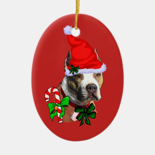 American Pit Bull Terrier Kerstmis Keramisch Ornament (Voorkant)