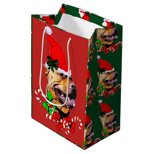 American Pit Bull Terrier Kerstmis Medium Cadeauzakje (Voorkant Gekanteld)