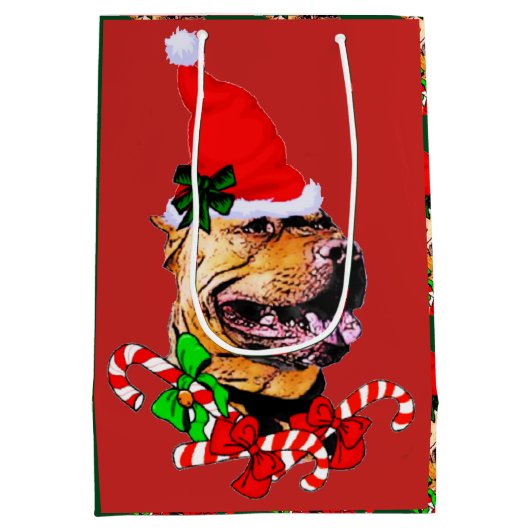 American Pit Bull Terrier Kerstmis Medium Cadeauzakje (Achterkant)