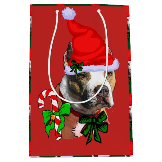 American Pit Bull Terrier Kerstmis Medium Cadeauzakje (Voorkant)