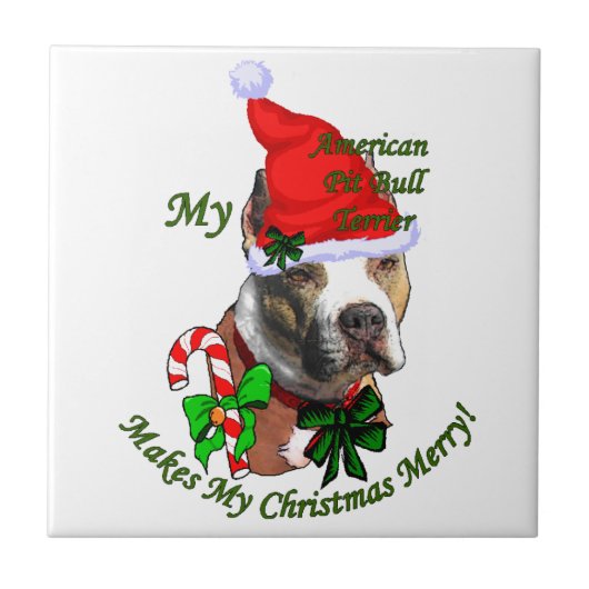 American Pit Bull Terrier Kerstmis Tegeltje (Voorkant)