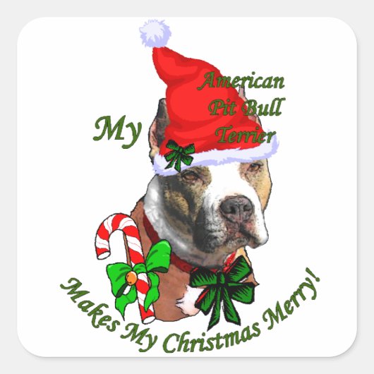 American Pit Bull Terrier Kerstmis Vierkante Sticker (Voorkant)