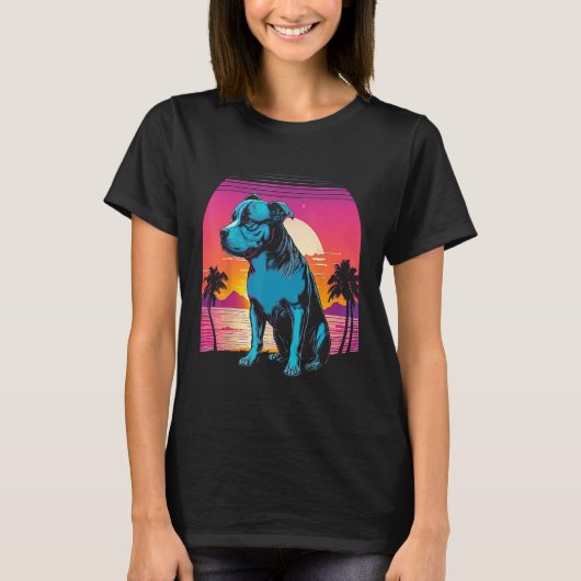 American Pit Bull Terrier Retro 80s Style Sunset T-shirt (Voorkant)