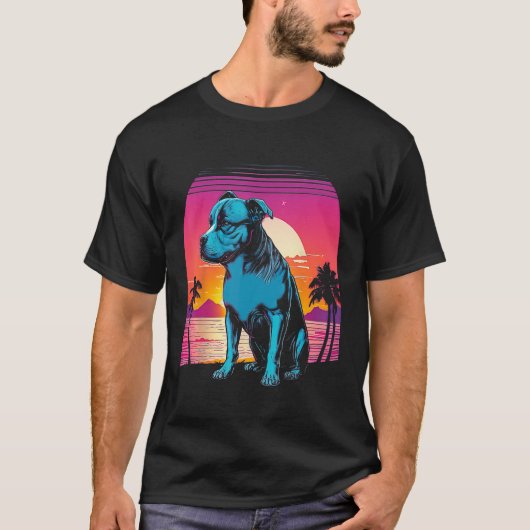 American Pit Bull Terrier Retro 80s Style Sunset T-shirt (Voorkant)