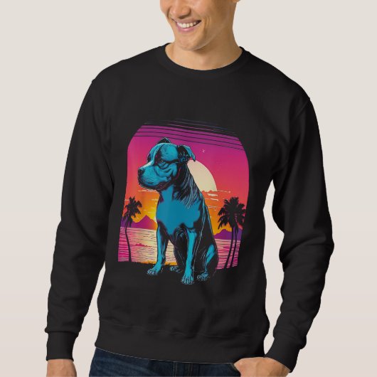 American Pit Bull Terrier Retro 80s Style Sunset Trui (Voorkant)