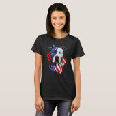 American Pitbull with American Flag Illustration T-shirt (Voorkant volledig)