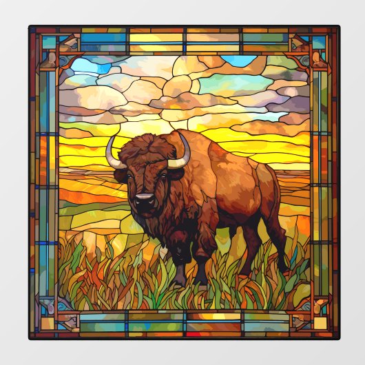 American Plains Buffalo Bison Faux Glas in lood Raamsticker (Vel)