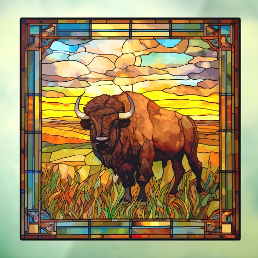 American Plains Buffalo Bison Faux Glas in lood Raamsticker (Vel 3)