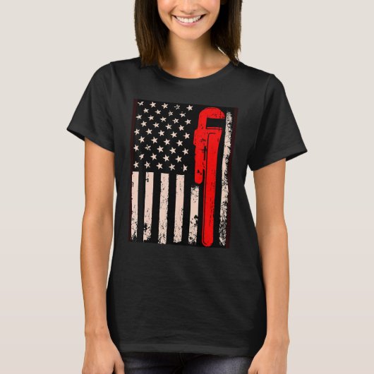 American Plumber Flag Patriotic Plumbing Wrench Pi T-shirt (Voorkant)