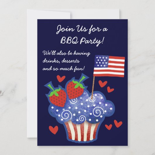American Pride Cupcake 4 juli BBQ Invitation Kaart (Voorkant)
