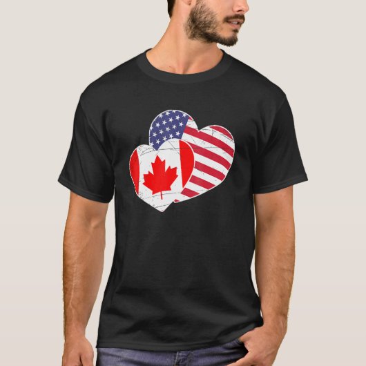 American Pride Us Flag Heart Proud Canada T-shirt (Voorkant)