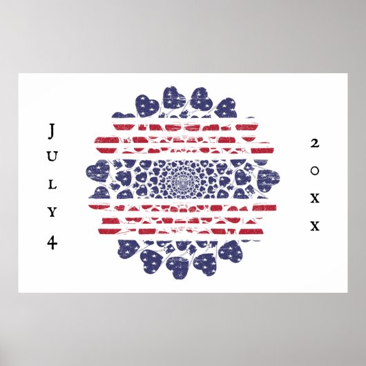 American Psychedelic Patriotic Hearts Tie Dye Poster (Voorkant)