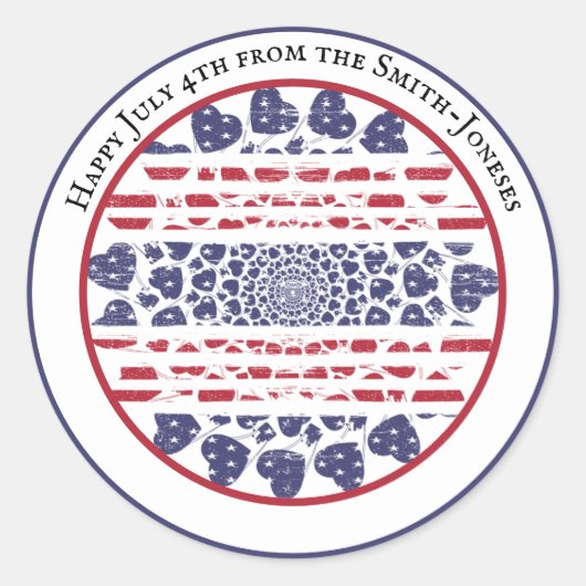 American Psychedelic Patriotic Hearts Tie Dye Ronde Sticker (Voorkant)