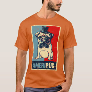 American Pug Dog Tophat Bowtie 4th of July USA T-shirt