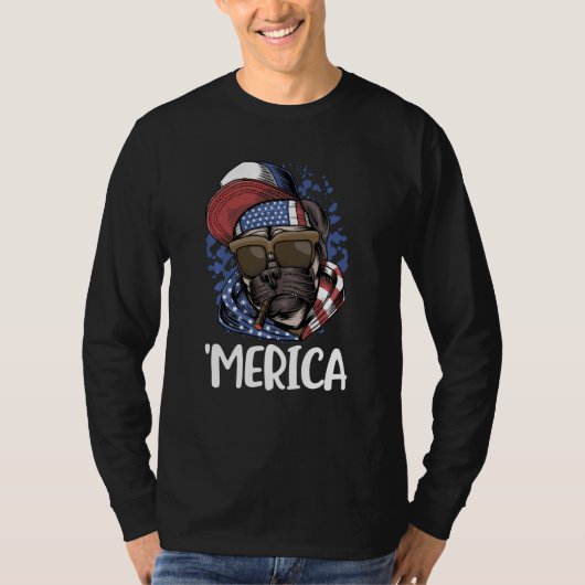 American Pug Usa Vierde Patriotic Red White Blue T-shirt (Voorkant)