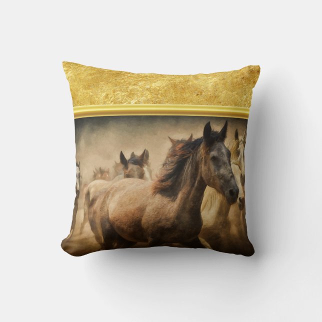 American Quarter Horse met een gouden folieontwerp Kussen (Voorkant)