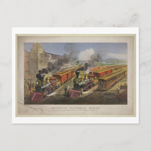 American Railroad Scene, 1874, Currier & Ives Briefkaart (Voorkant)
