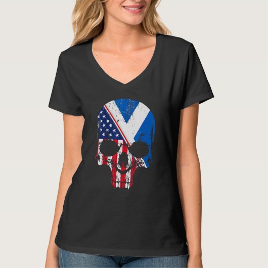 American Raised With Scottish Roots Skull Idea & U T-shirt (Voorkant)