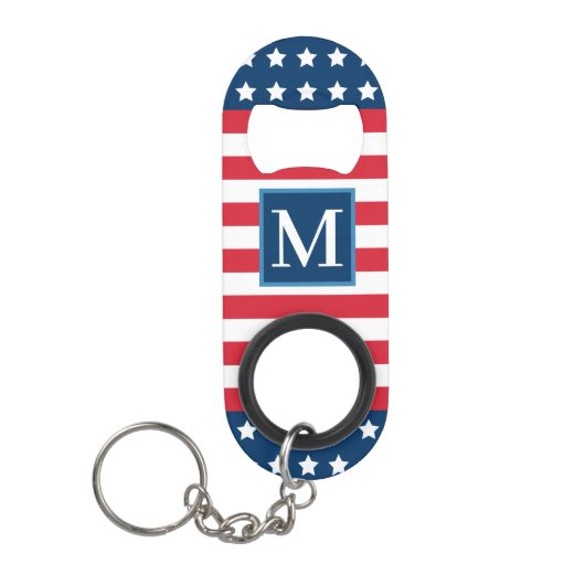 American Red White Blue Custom Monogram Initiaal Mini Flessenopener (Voorkant)
