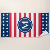 American Red White Blue Custom Monogram Initiaal Strandlaken (Voorkant)