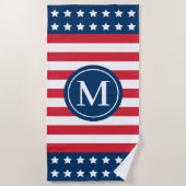 American Red White Blue Custom Monogram Initiaal Strandlaken (Voorkant)