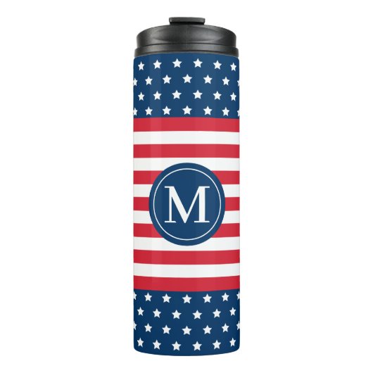 American Red White Blue Custom Monogram Initiaal Thermosbeker (Voorkant)