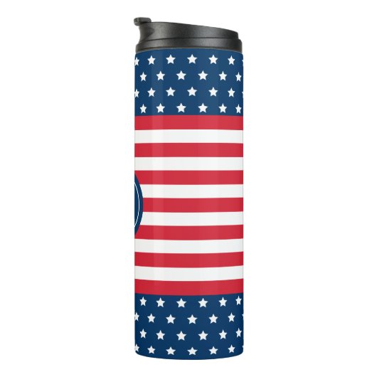 American Red White Blue Custom Monogram Initiaal Thermosbeker (Geroteerd rechts)
