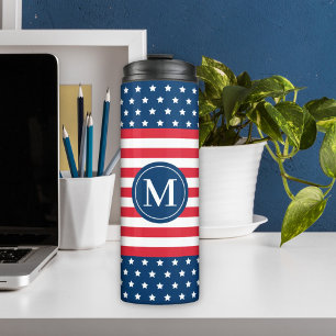 American Red White Blue Custom Monogram Initiaal Thermosbeker