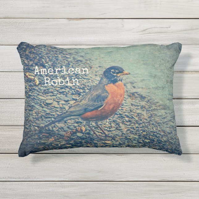 American Robin Bird Outdoor Accent Pillow Buitenkussen (Voorkant)