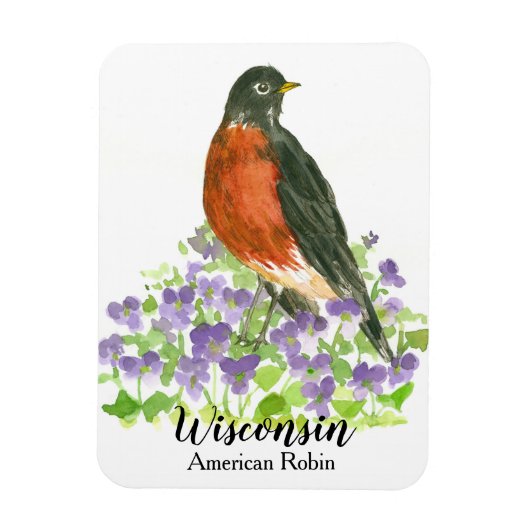 American Robin Bird Wood Violets Personalized Magneet (Verticaal)