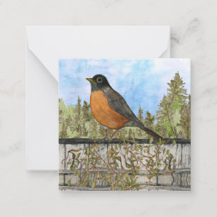 American Robin Blue Sky Blank Flat Note Card Notitiekaartje